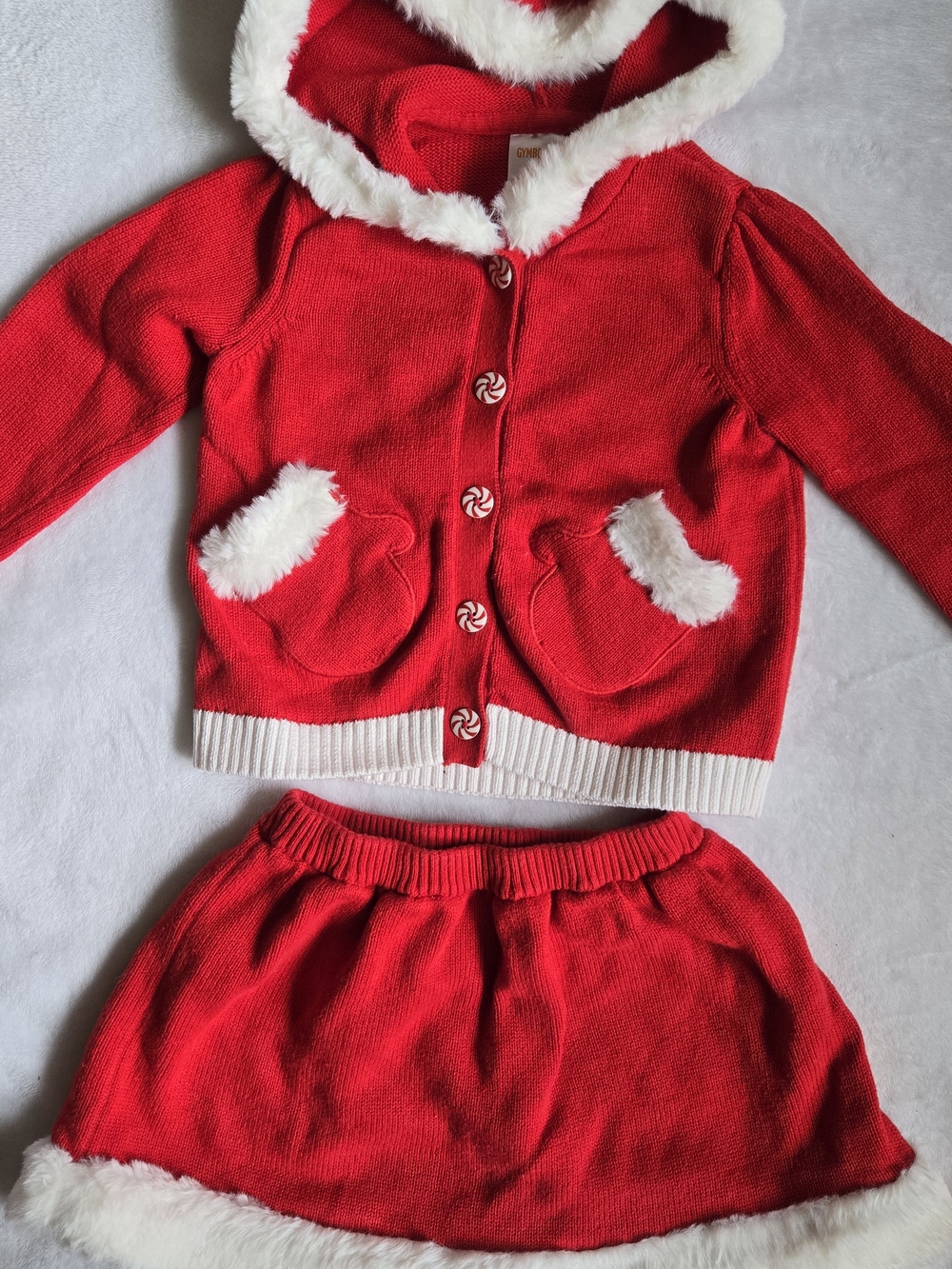 3T Christmas/Holiday Hooded Sweater & Skirt Set with White Faux Fur Trim